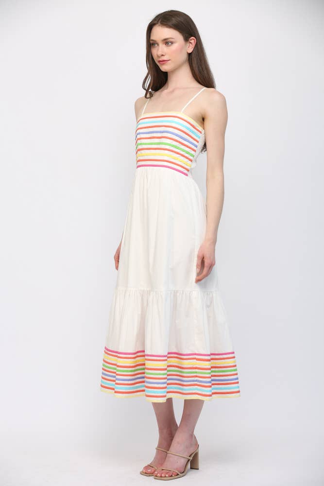 FATE - MULTI  COLOR STRIPE SPAGHETTI STRAP MIDI DRESS FD35886