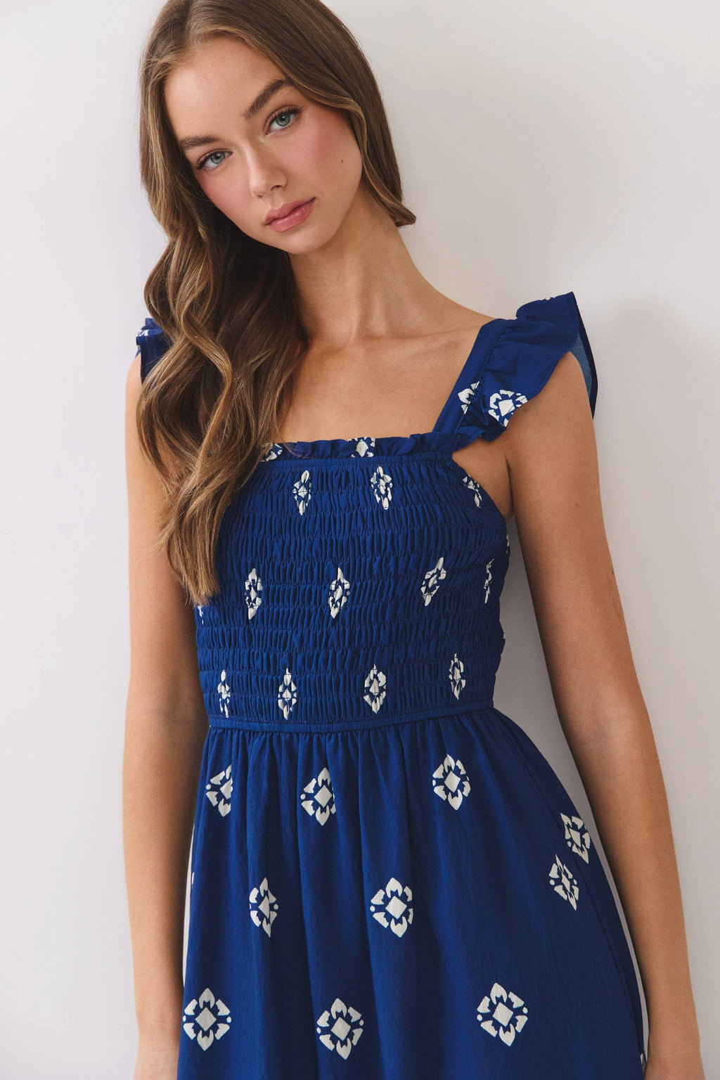 TCEC - CD07351-Smocked Border Print Maxi Dress