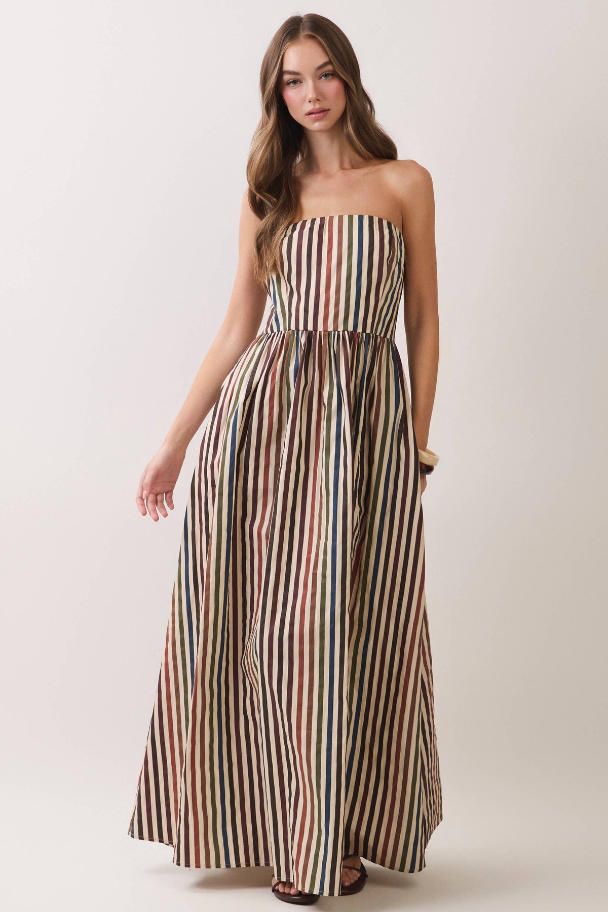TCEC - CD07506-Multi Stripe Strapless Maxi Dress