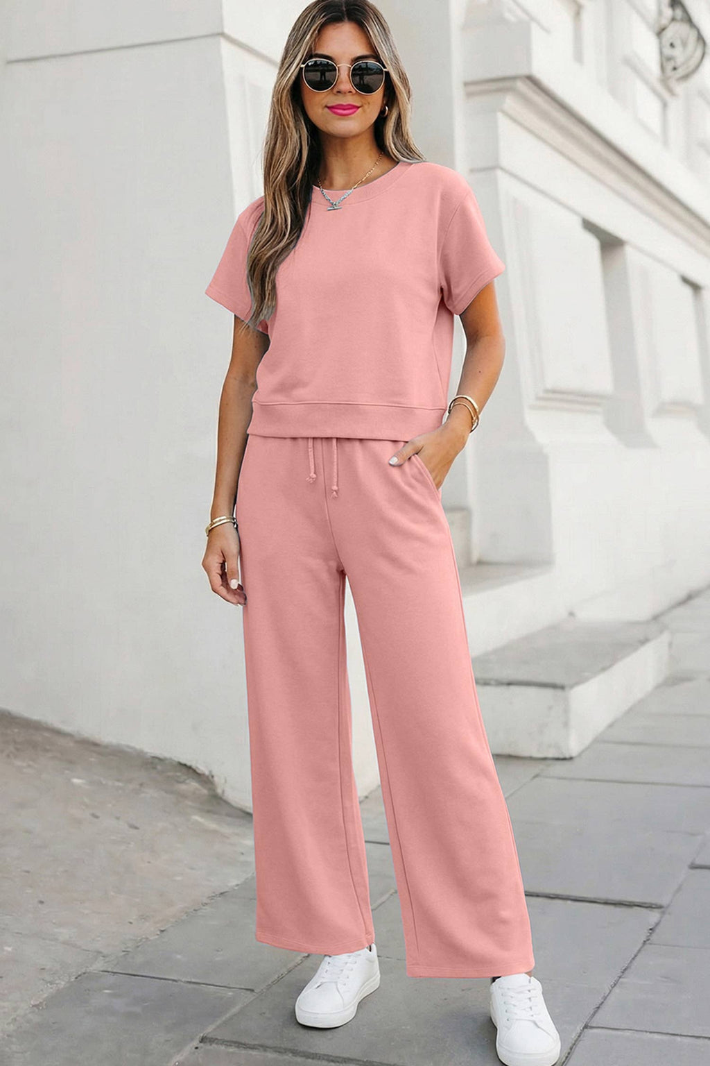 Aapparella - Soft Color Tee & Wide Leg Pants 2pcs Set | S-XL Plus 1X-4X