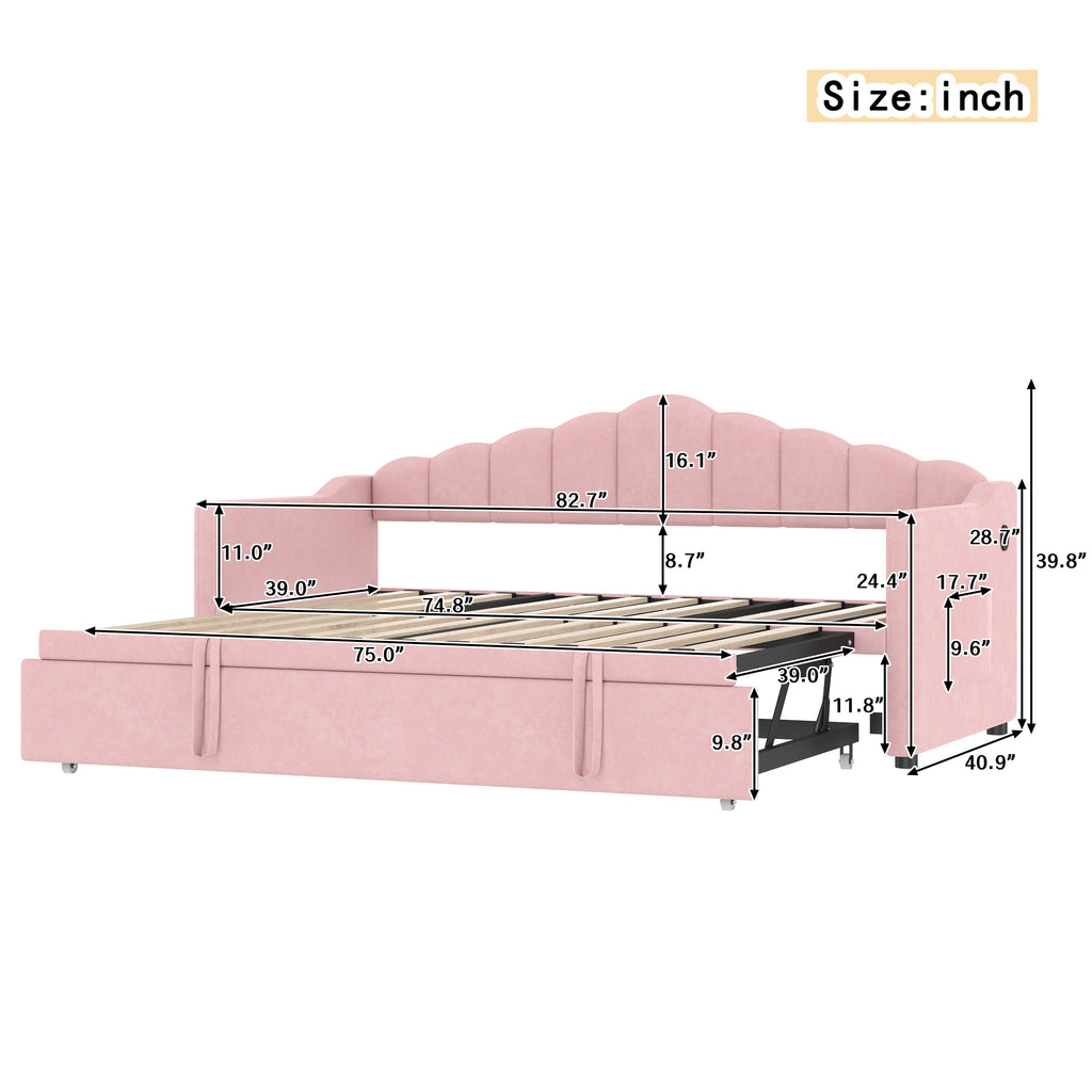 39F Inc. - Velvet Daybed with Pop Up Trundle USB Twin Beige/Pink