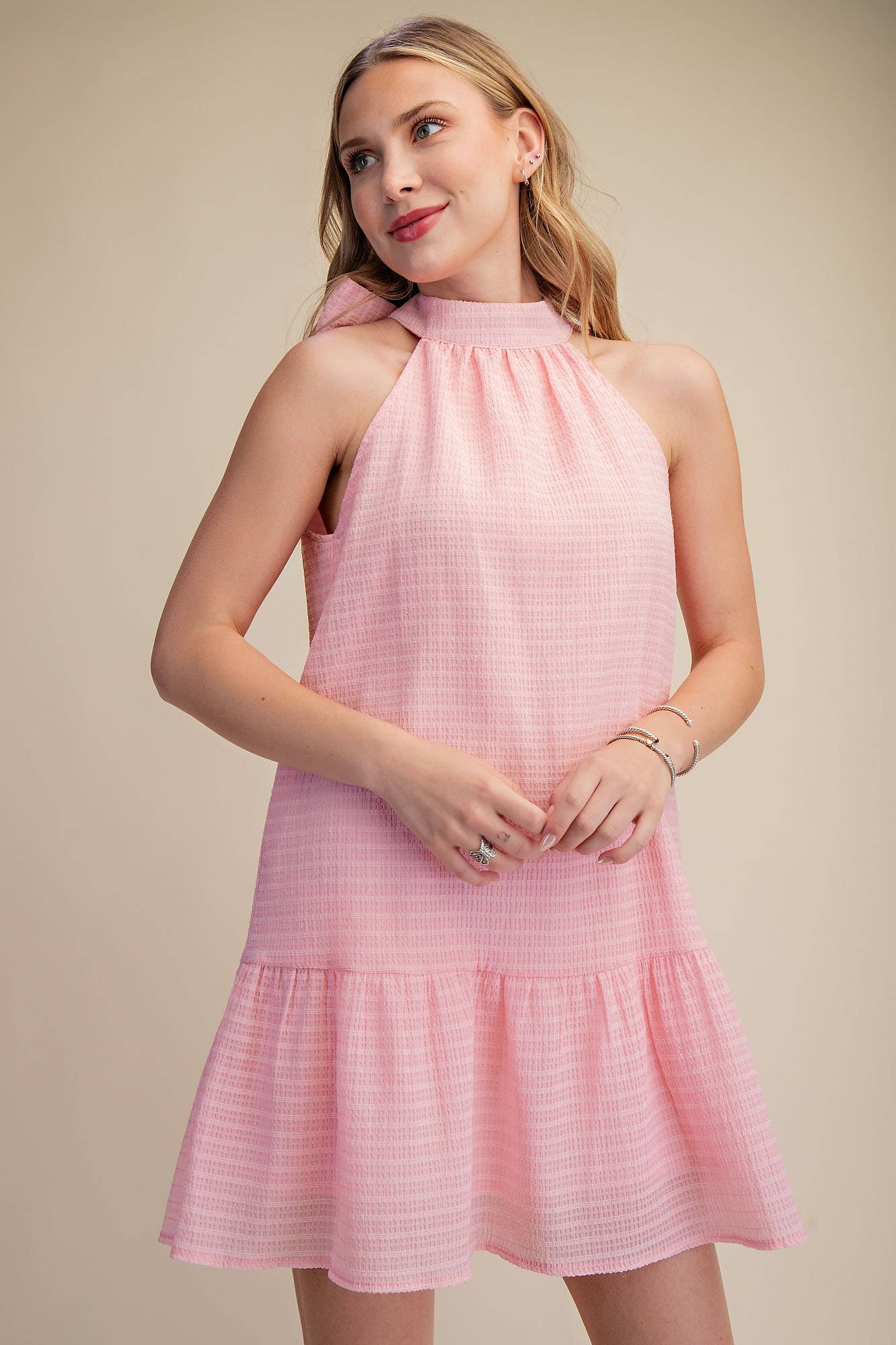 Glam - Bow Neck Halter Mini Dress
