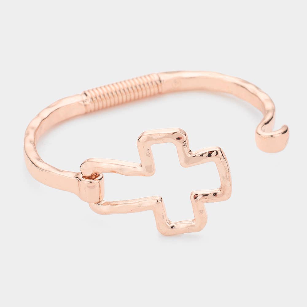 Hammered Open Metal Cross Hook Bracelet