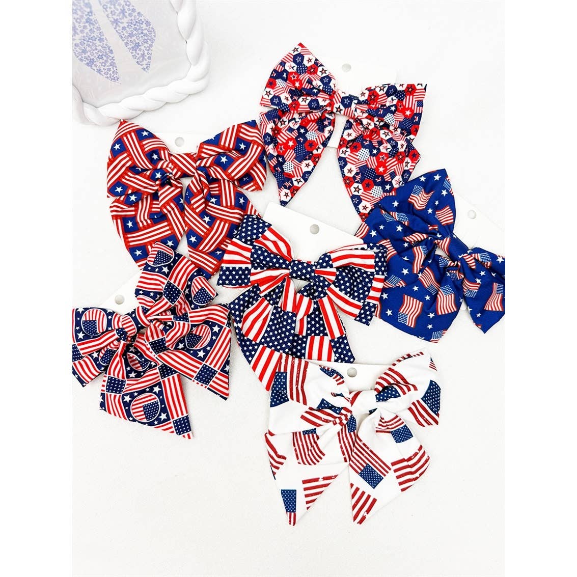 Love and Repeat - American Flag Bow Hair Clip Set