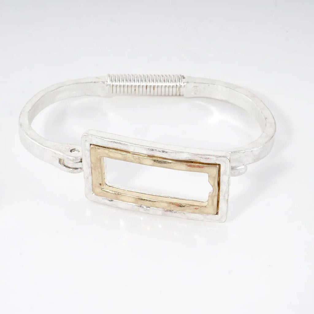 Wild Honey - Hammered Dual-Tone Rectangular Hook Hinge Bracelet
