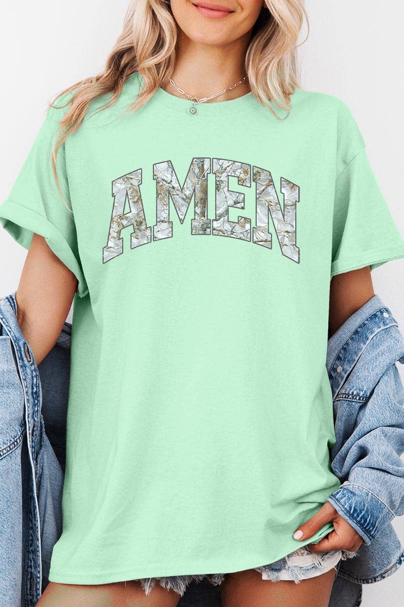 COLORBEAR - Amen Camo Wood Graphic Heavy Cotton Tee