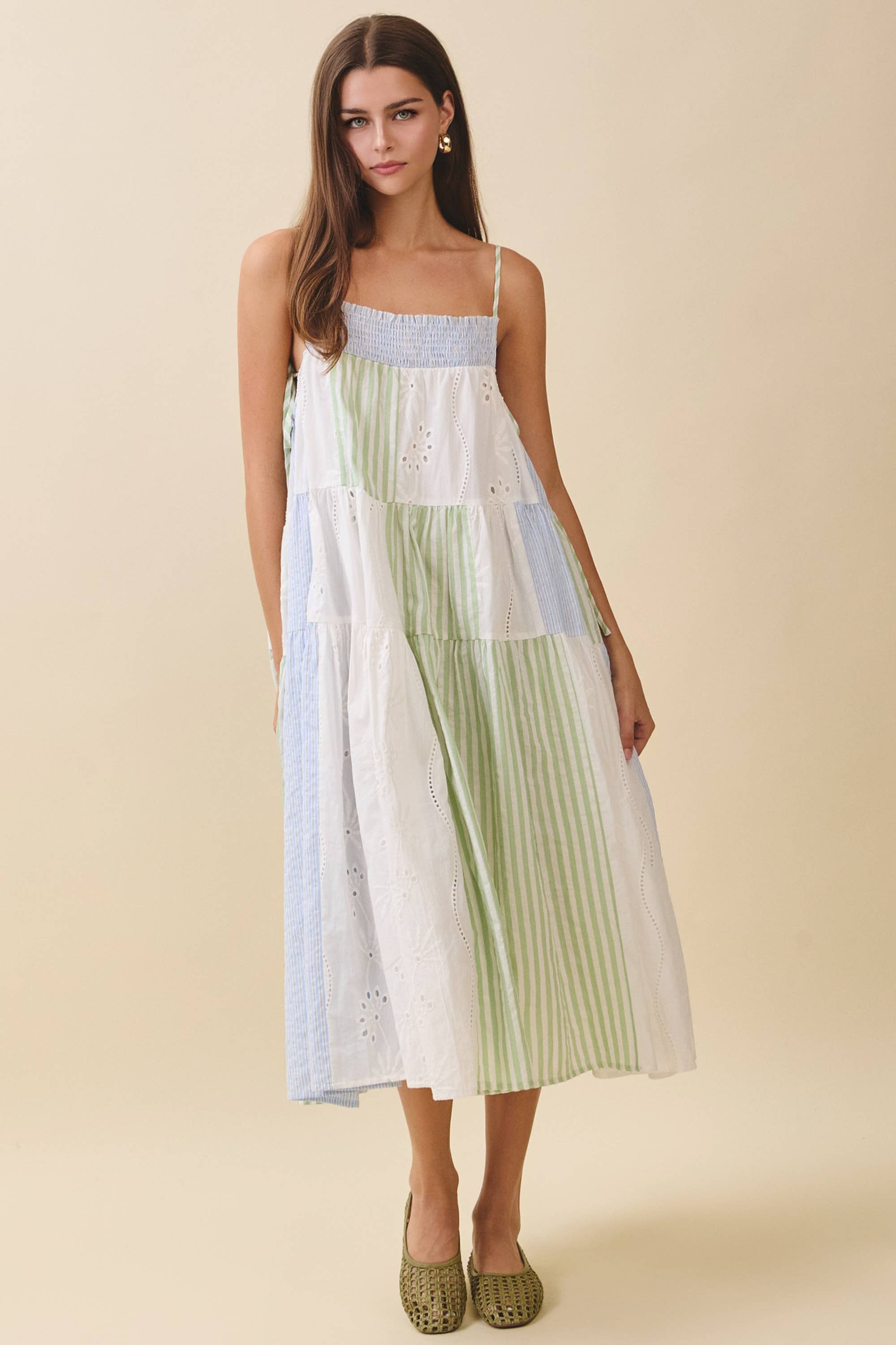 Patchwork Tiered Midi Dress