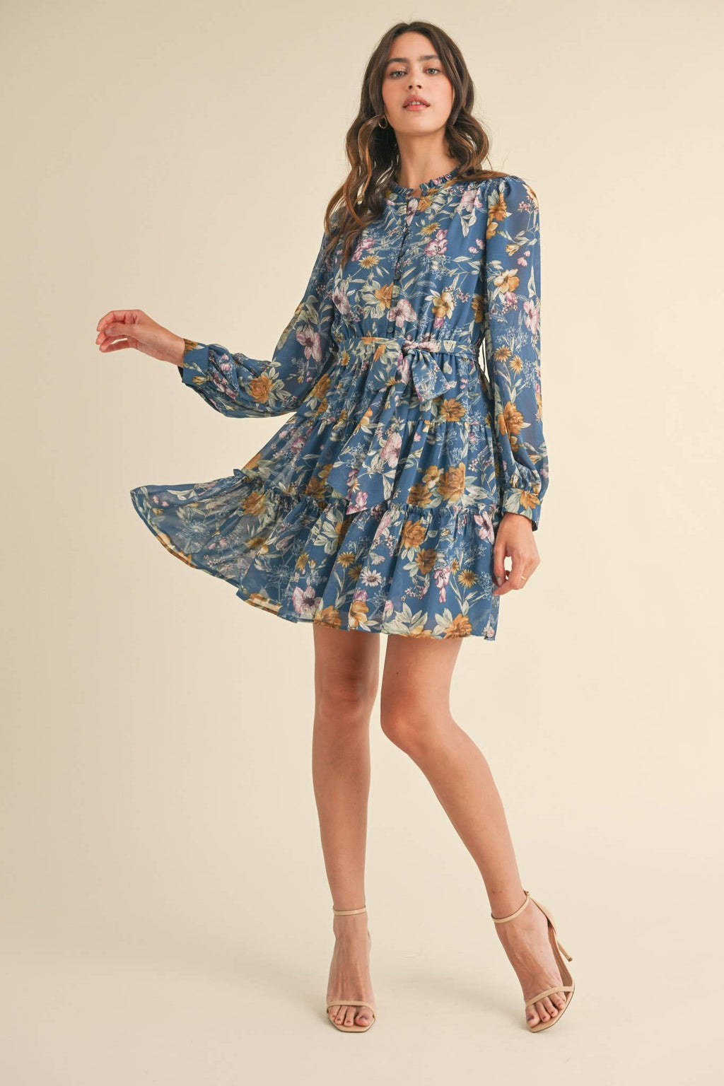 EXCLUSIVE PRINT PUFF SLEEVE BUTTON DOWN MINI DRESS