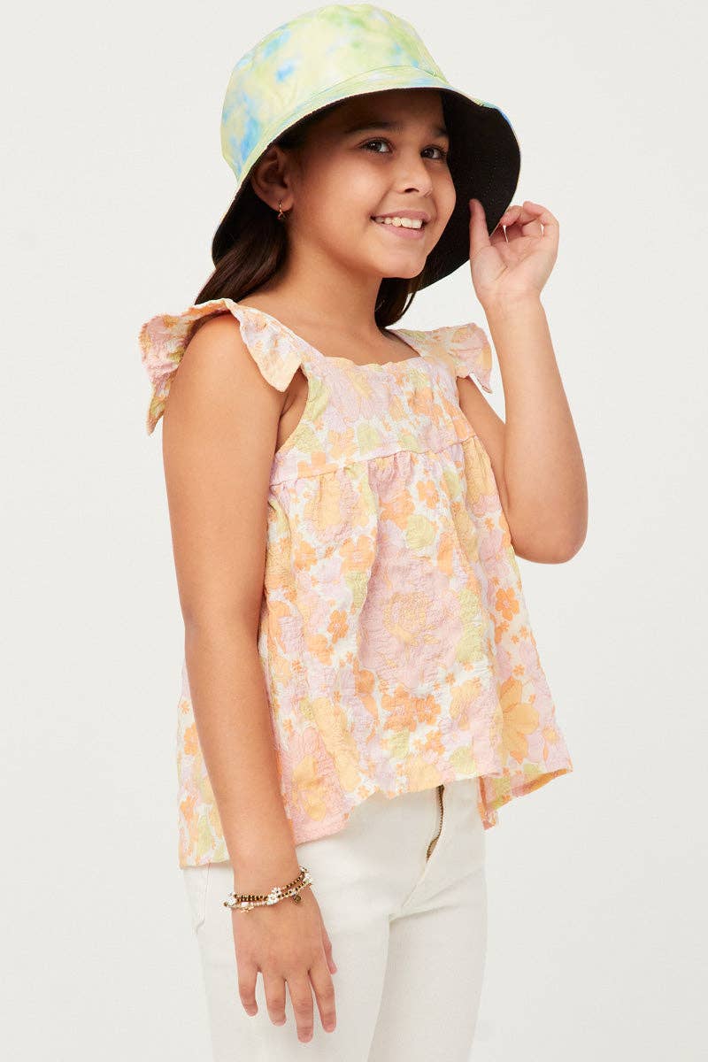 Hayden LA - Girls Textured Floral Button Back Ruffle Tank