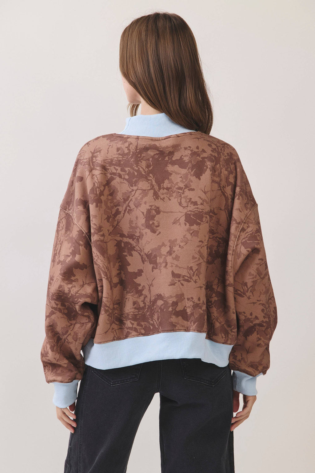 Contrast Mock Neck Printed Sweatshirt