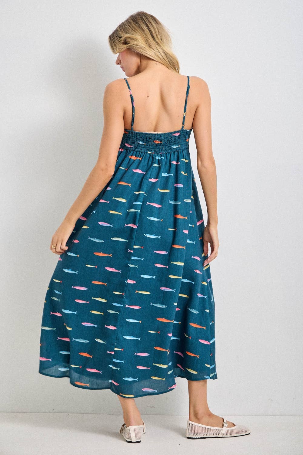 Baevely by Wellmade USA - FISH PRINT SLEEVELESS MIDI DRESS