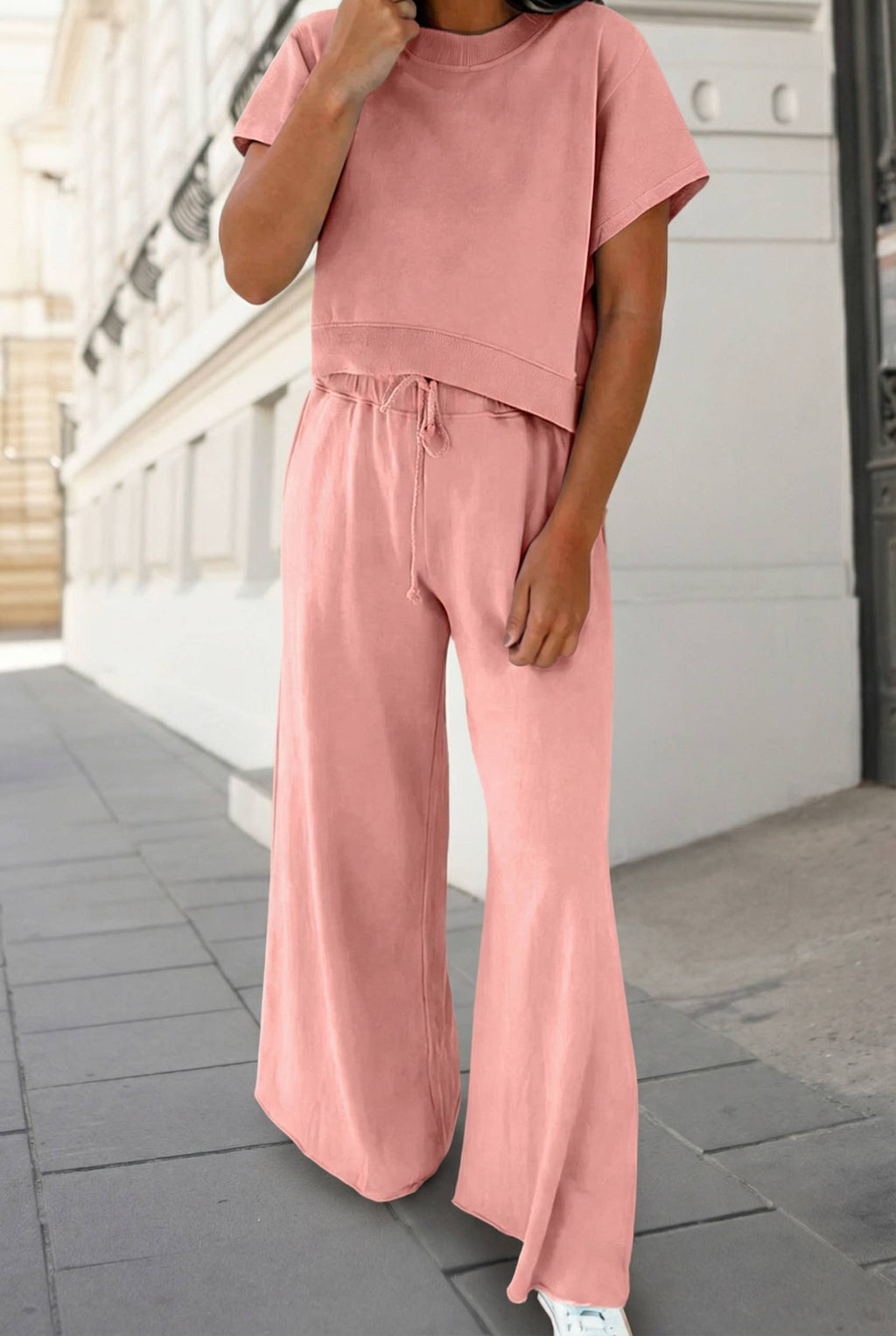 Aapparella - Soft Color Tee & Wide Leg Pants 2pcs Set | S-XL Plus 1X-4X