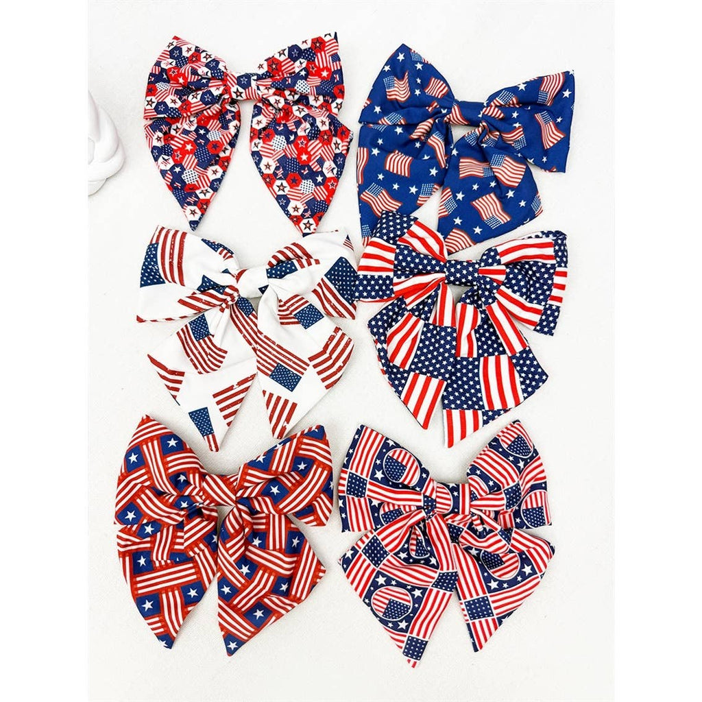 Love and Repeat - American Flag Bow Hair Clip Set