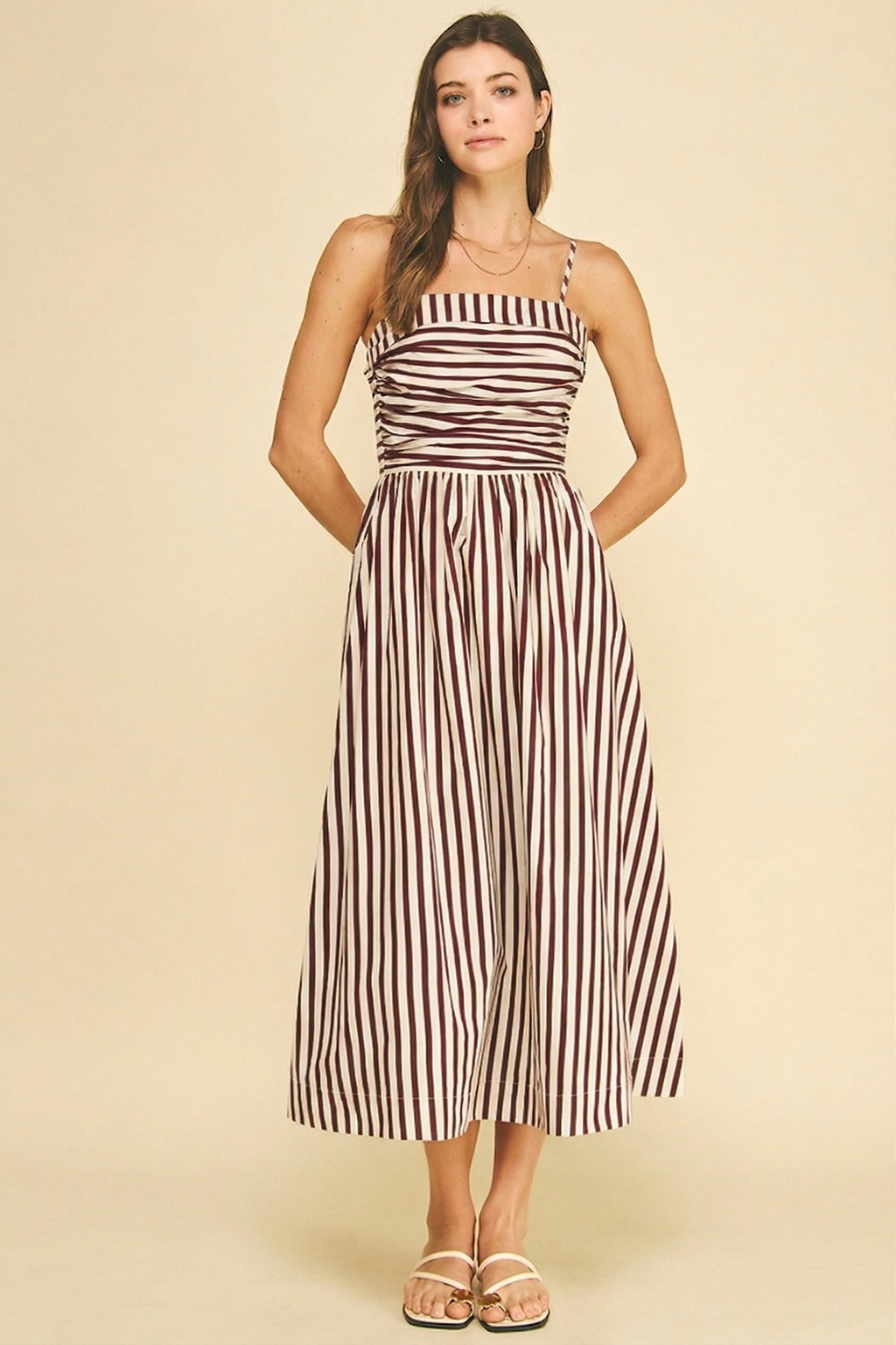 PINCH - STRIPED RUCHED DETAIL MIDI DRESS - 6201DA