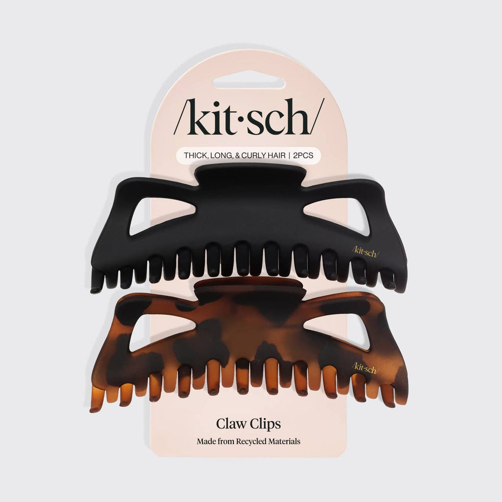 KITSCH - Recycled Plastic Jumbo Classic Claw Clips 2pc - Black & Tort