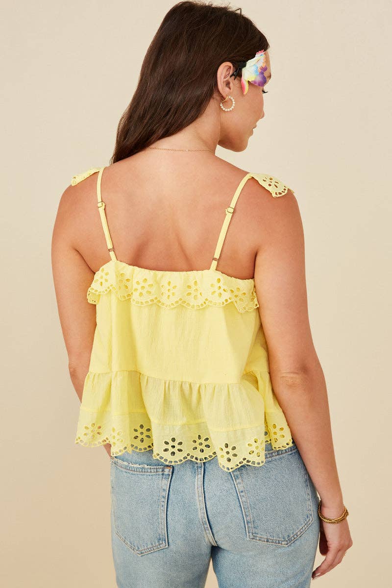 Womens Scalloped Eyelet Ruffle Tank