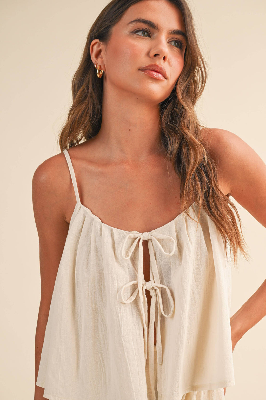 TIERED, FLOWY ROMPER/ FRONT-TIE ACCENTS AND TEXTURED