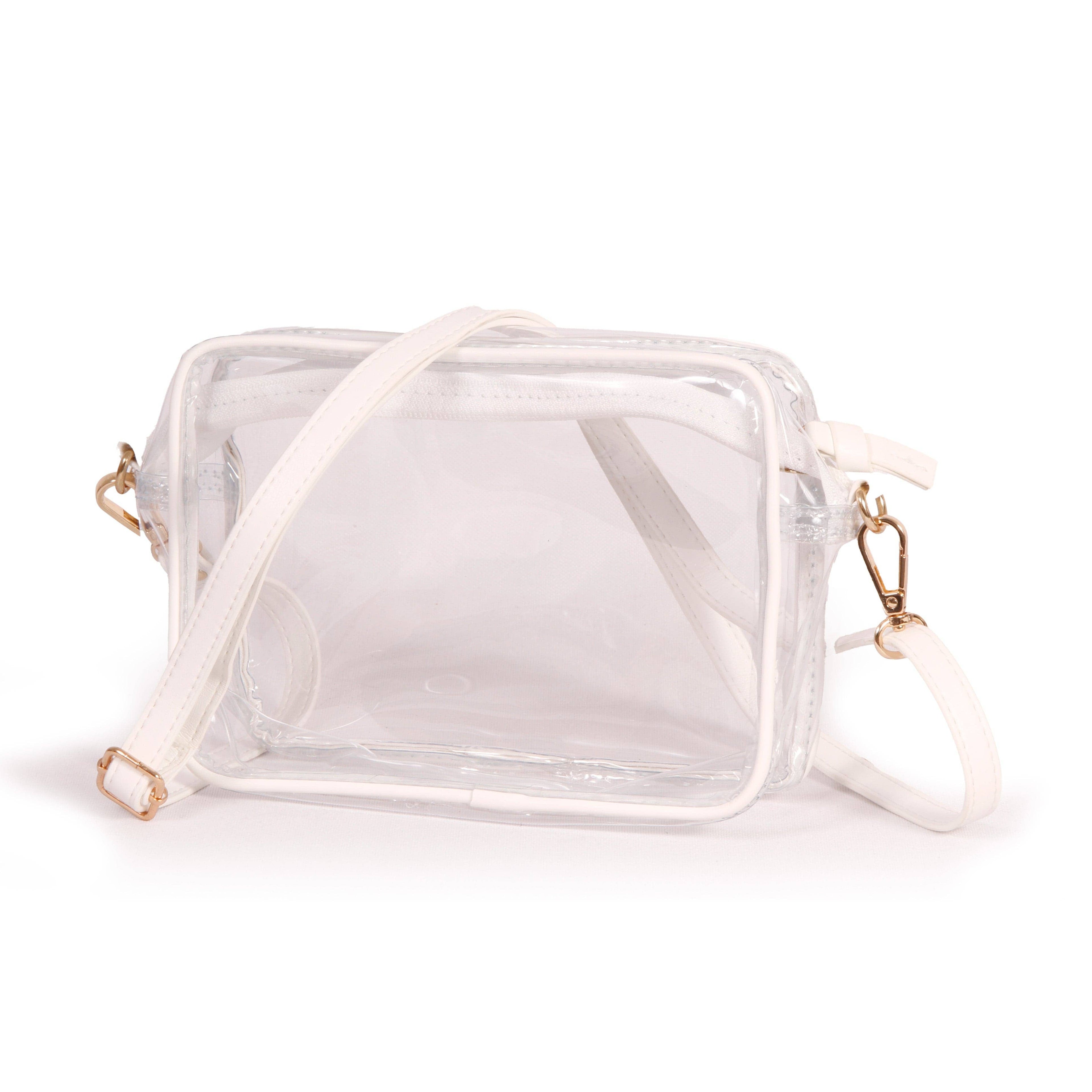 Desden - Bridget Clear Purse with Vegan Leather Trim and Straps - White