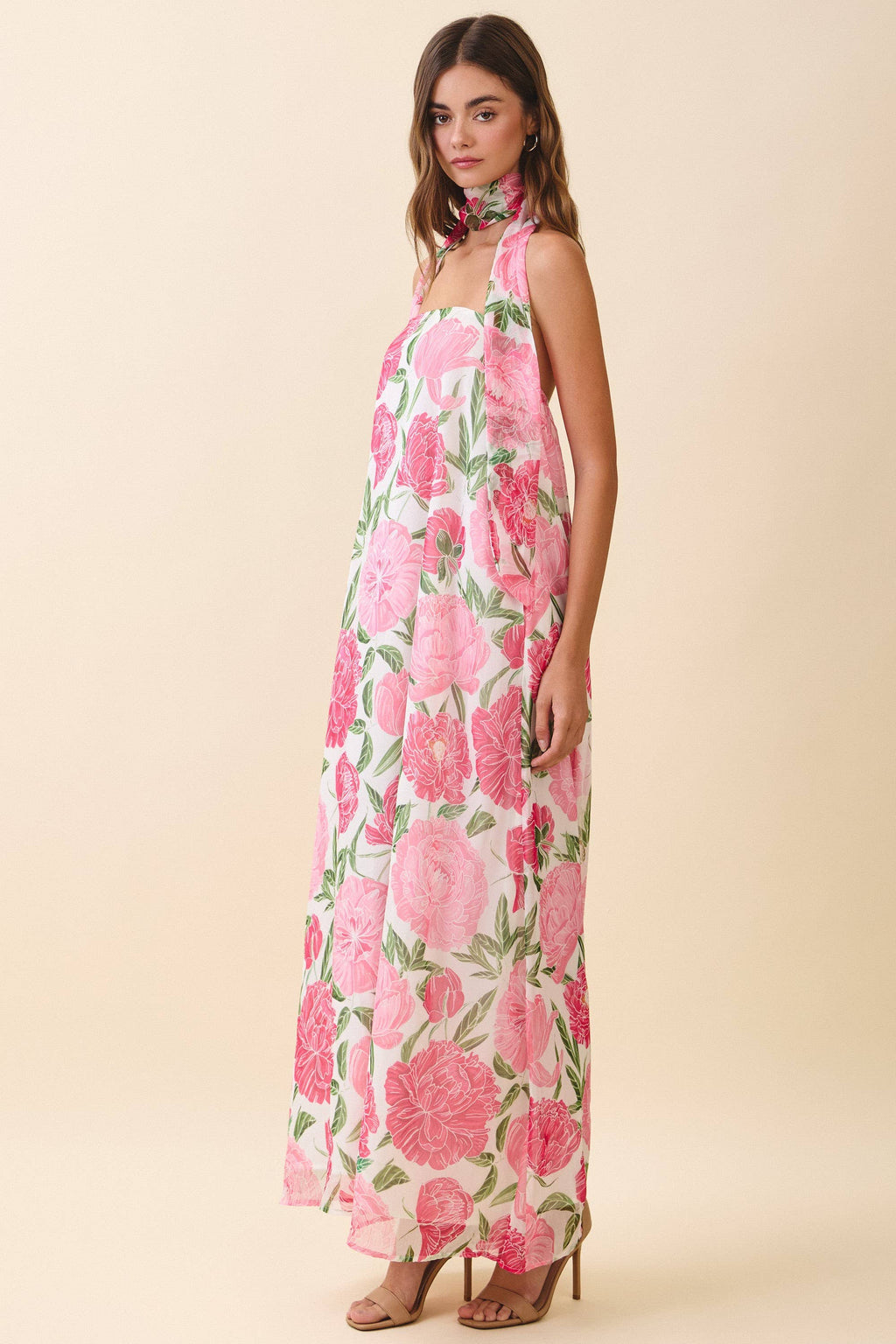 Floral Maxi Dress with Convertible Scarf