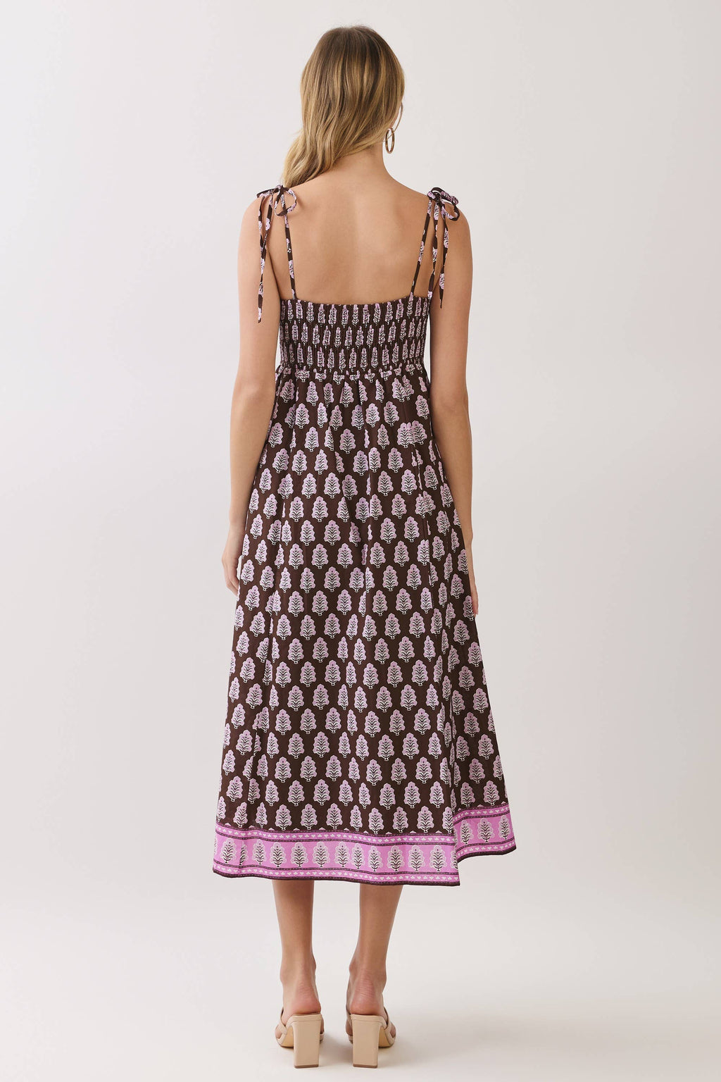 TCEC - CD07316-Border Print Tie-Shoulder Midi Dress