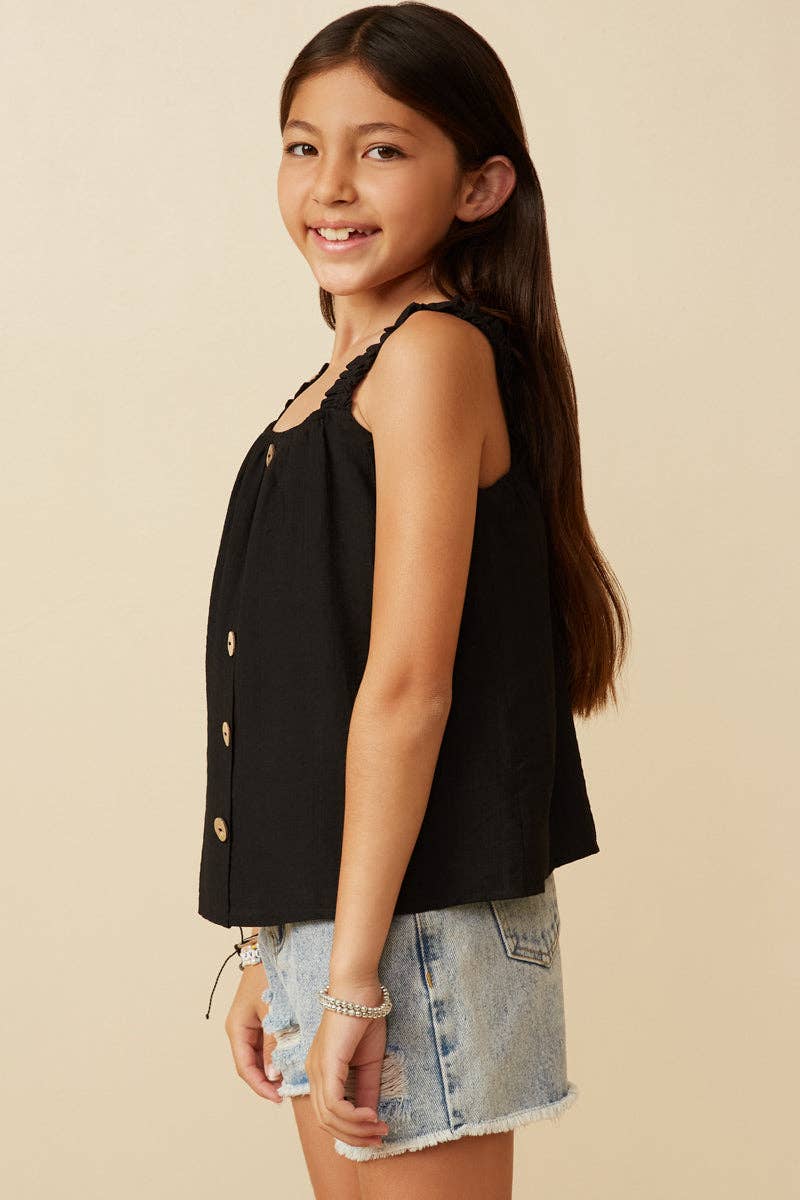 Girls Button Detail Ruffle Strap Tank