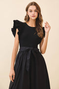 Dramatic Double Layered Ruffle Shoulder Midi Dress