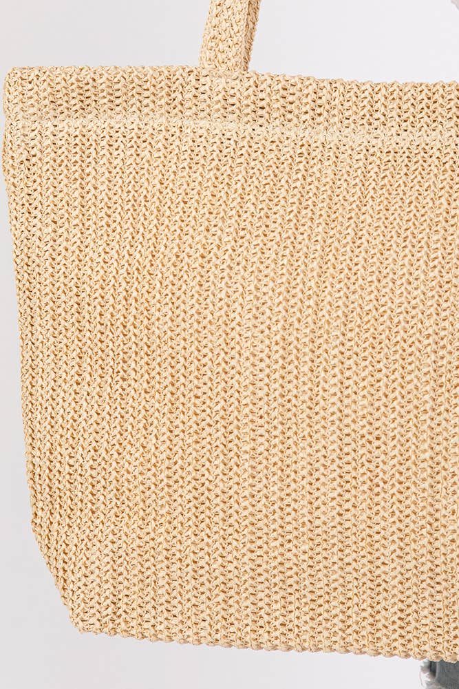 Solid Color Crochet Summer Straw Tote Bag