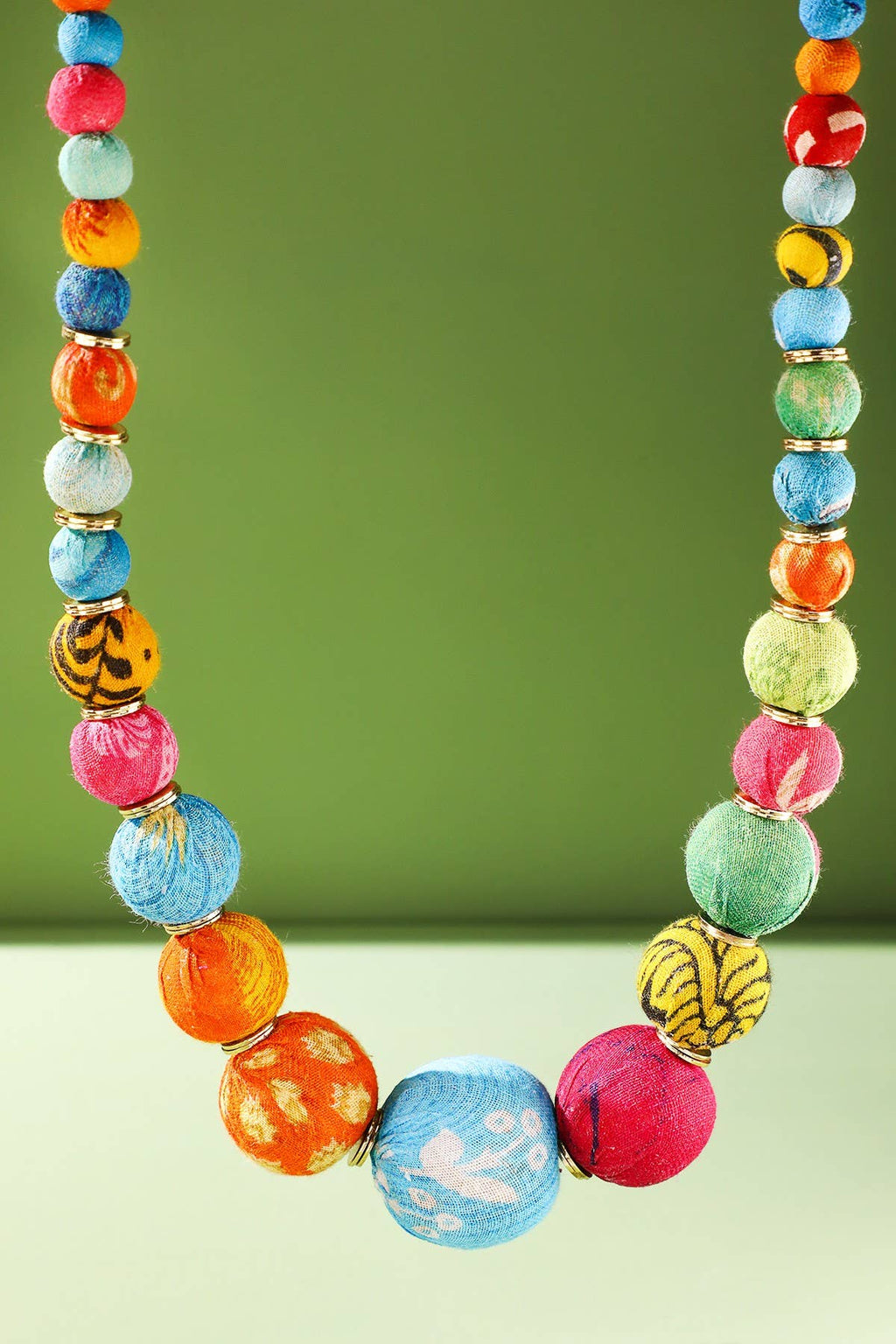 Handmade Cotton and Brass Beaded Necklace
