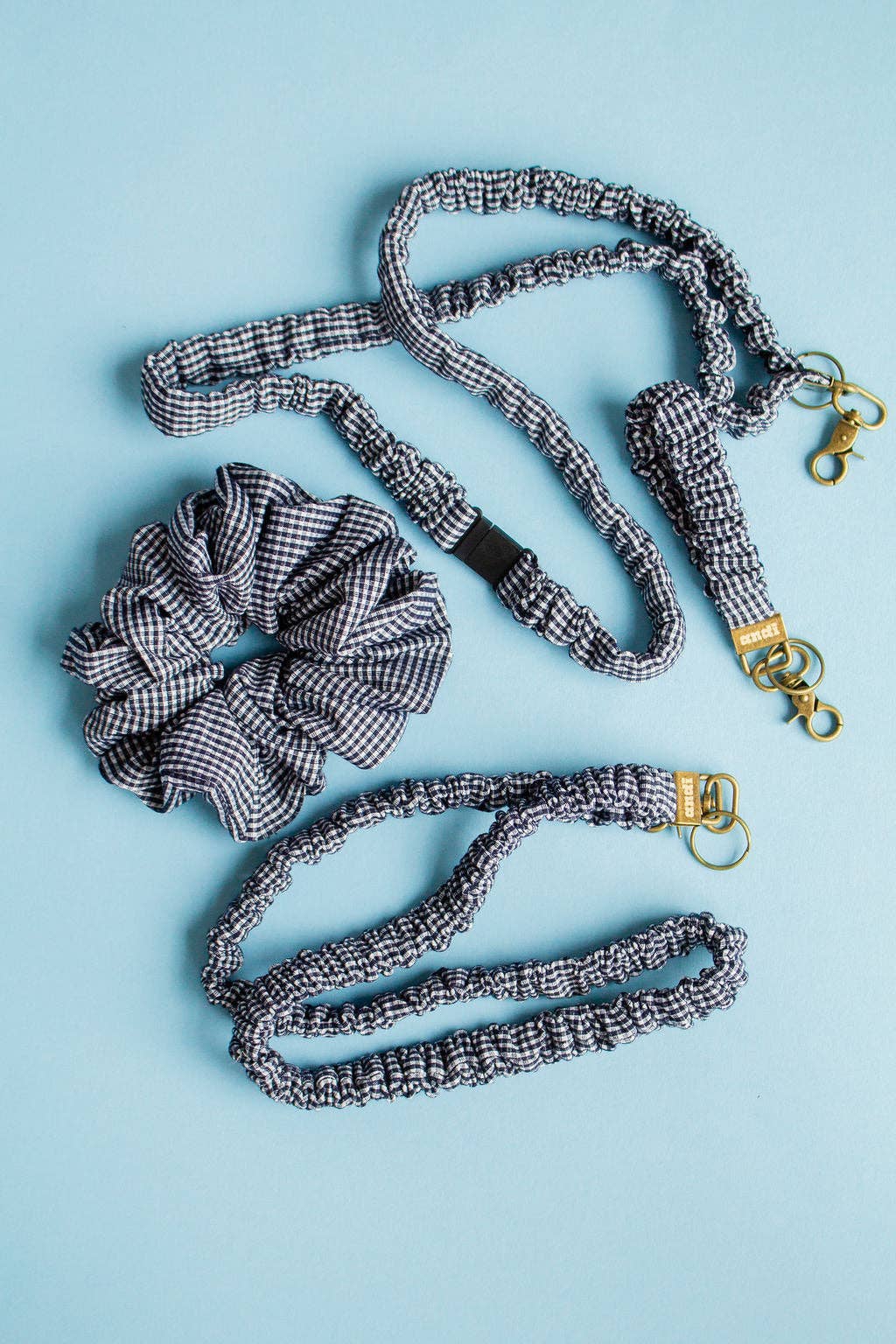 Inky Black Gingham Lanyard