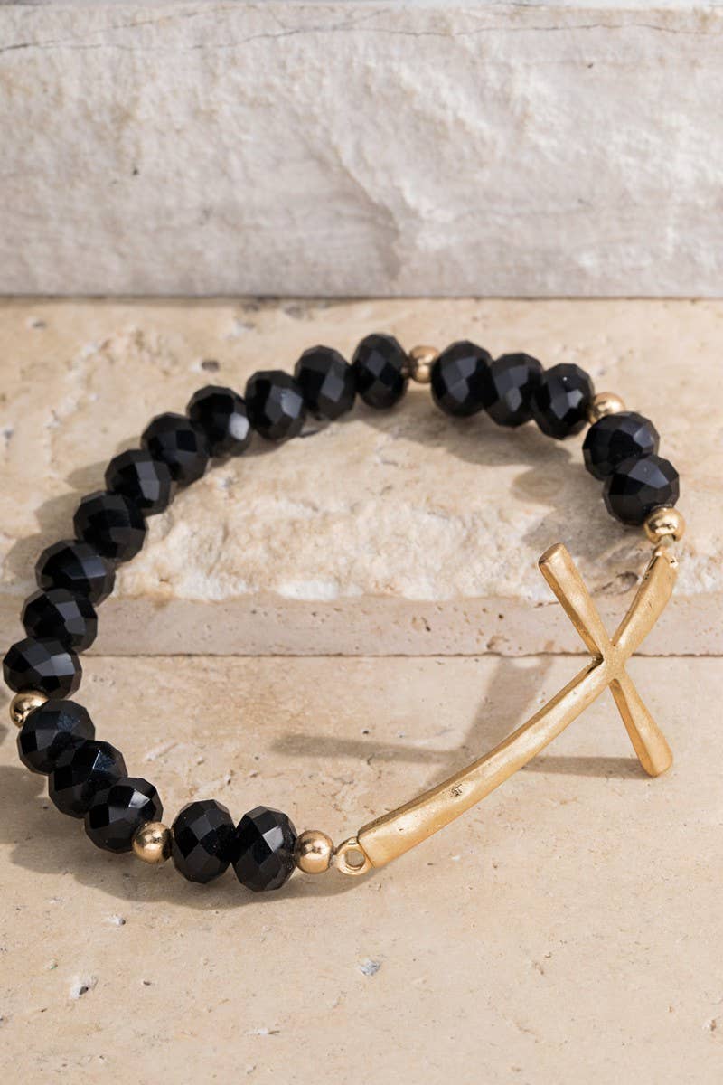Hammered Metal Cross Beaded Bracelet