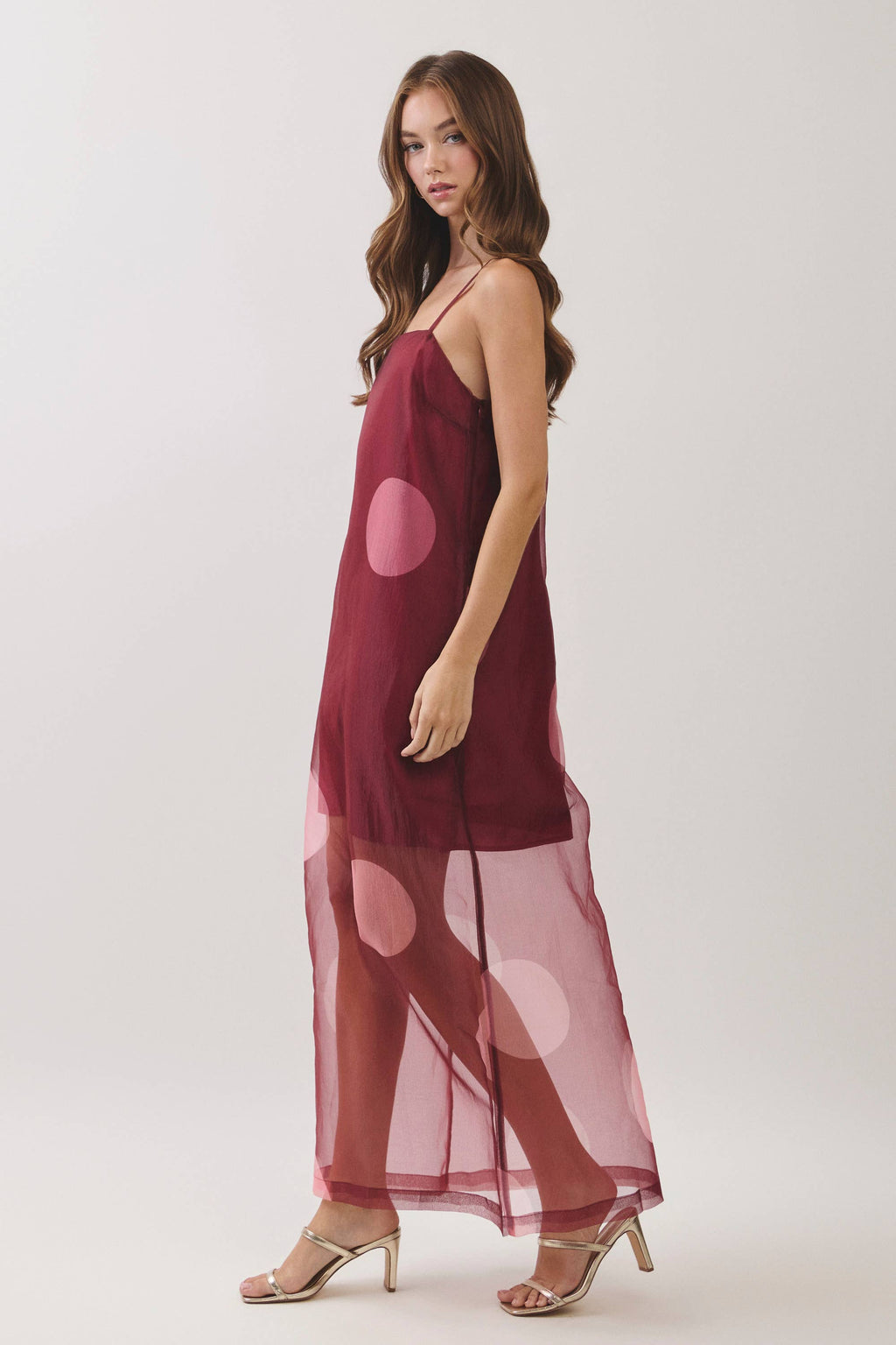 TCEC - CD07181-Polka Dot Sheer Overlay Maxi Dress
