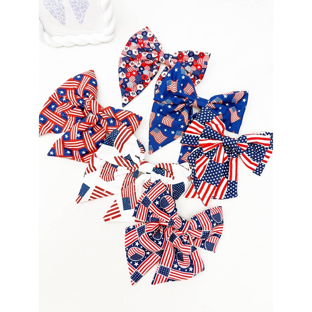 Love and Repeat - American Flag Bow Hair Clip Set