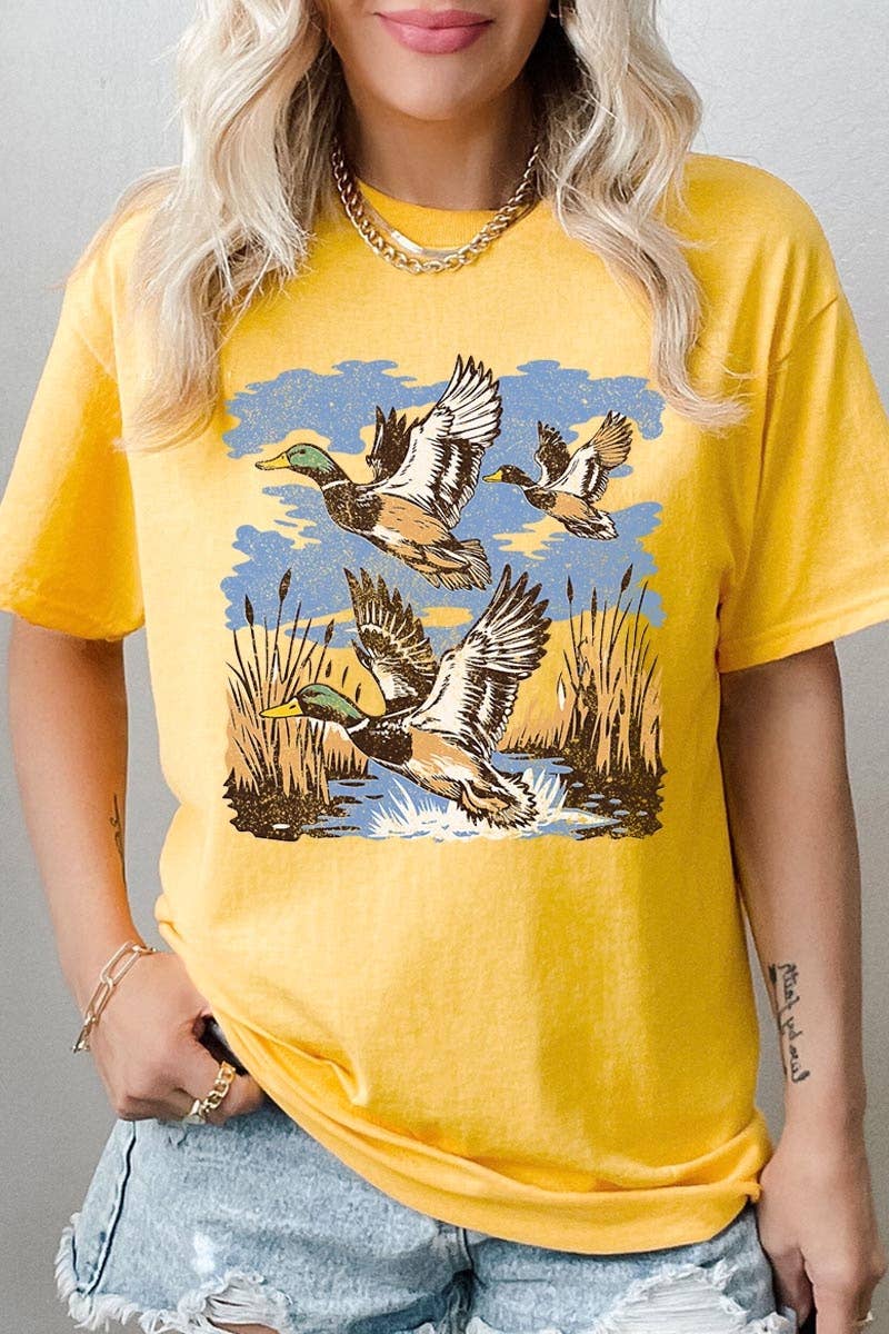 Flying Mallard Ducks Graphic Heavy Cotton Tee