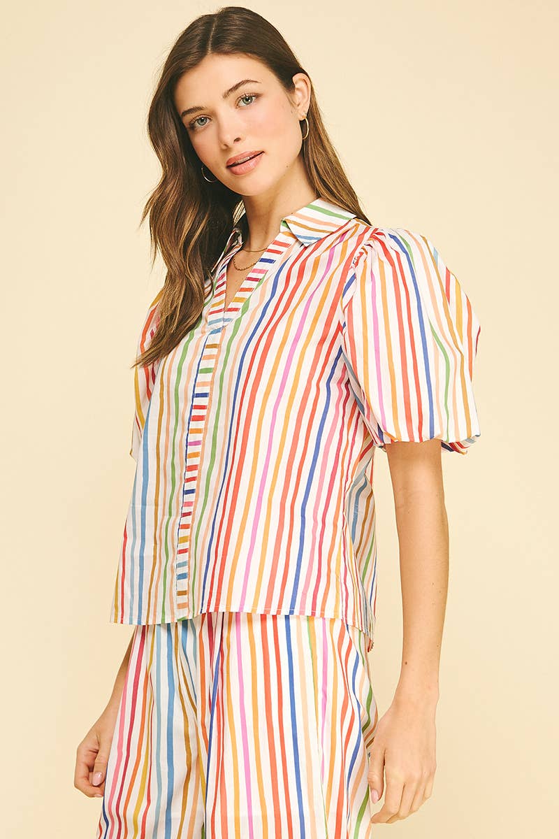 PINCH - RAINBOW STRIPE BLOUSE TOP - 5707TF