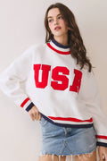 TCEC - CT9794-USA Letter Print Contrast Trim Sweatshirt