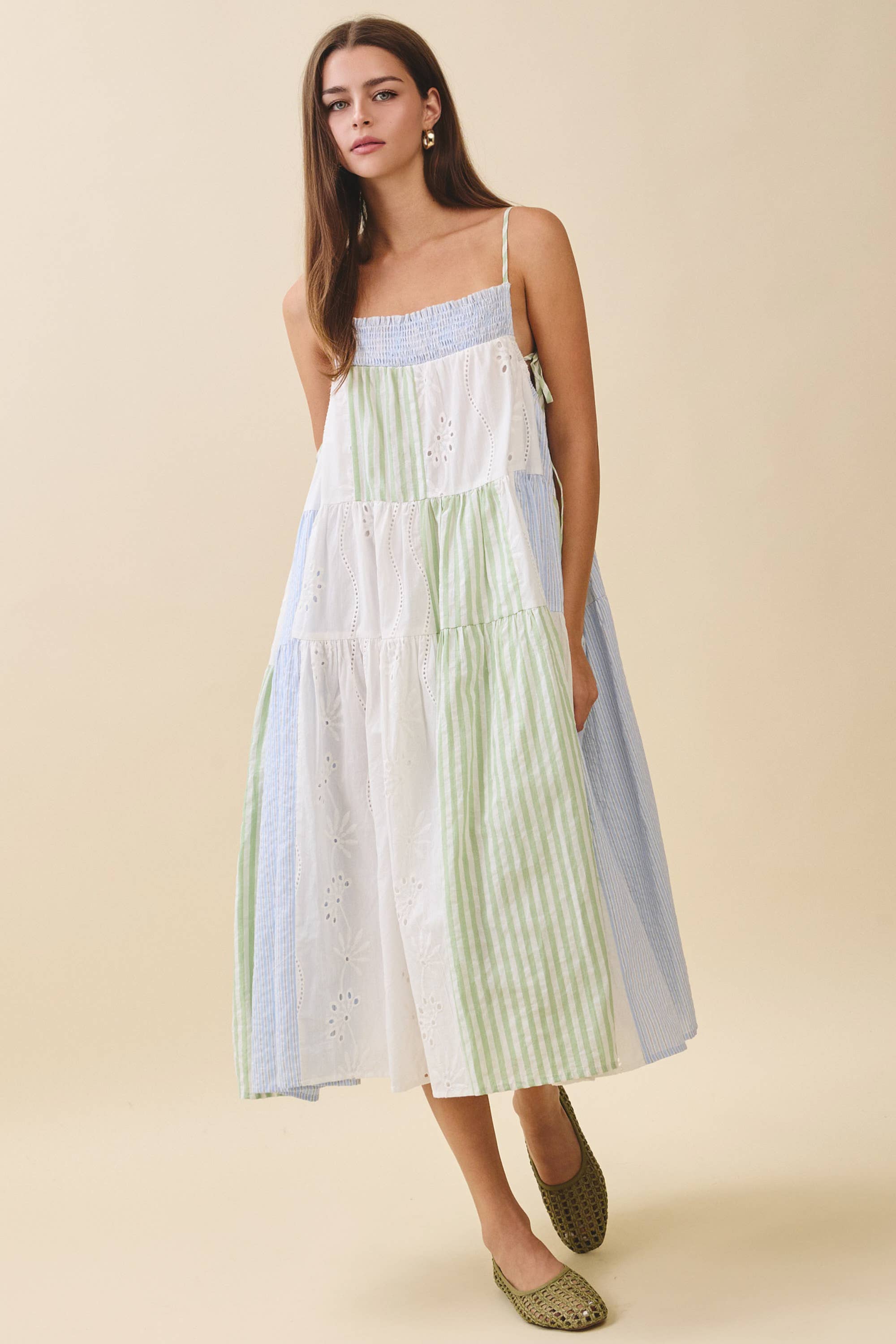 Patchwork Tiered Midi Dress