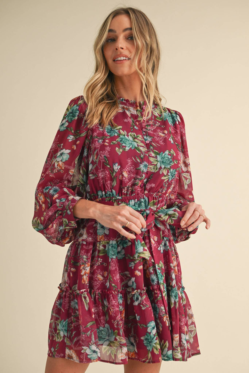 EXCLUSIVE PRINT PUFF SLEEVE BUTTON DOWN MINI DRESS