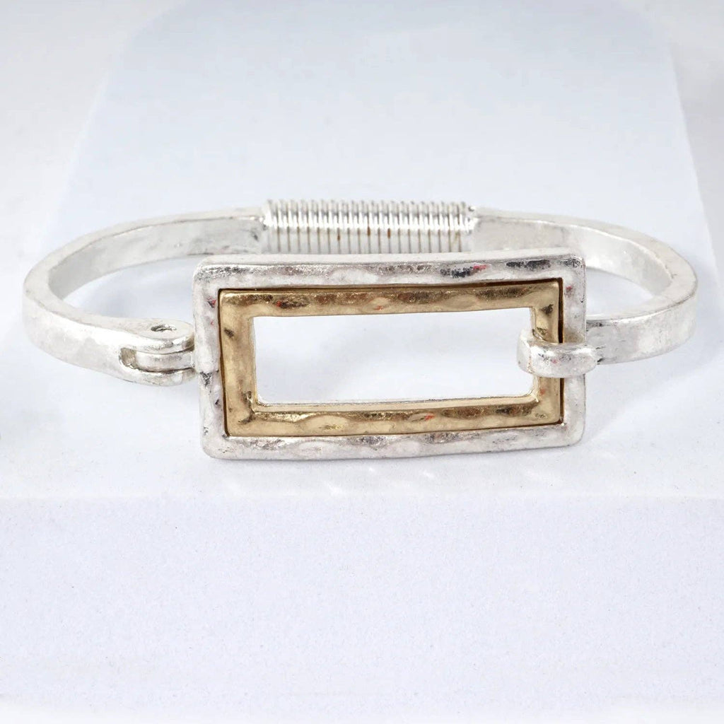 Wild Honey - Hammered Dual-Tone Rectangular Hook Hinge Bracelet