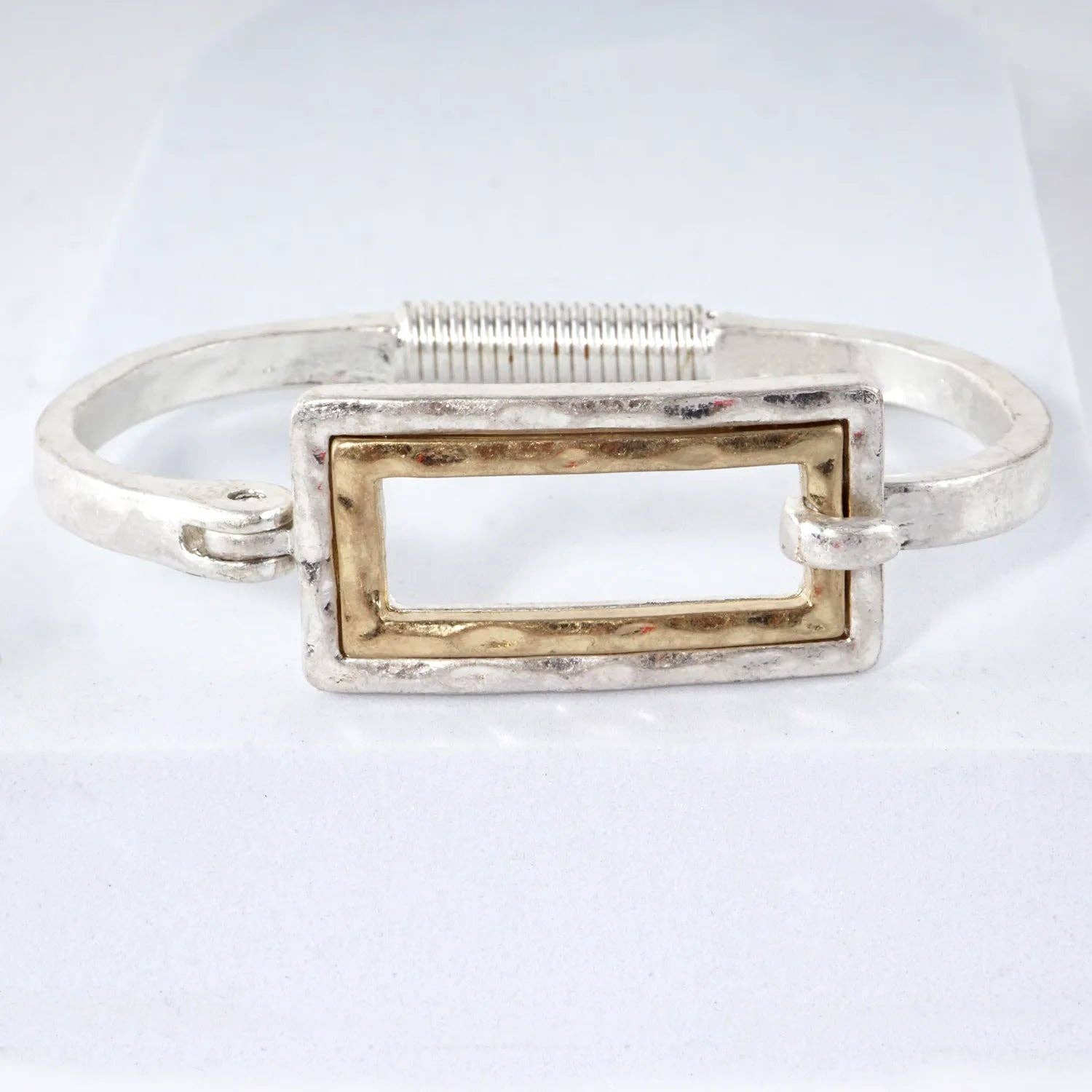 Wild Honey - Hammered Dual-Tone Rectangular Hook Hinge Bracelet
