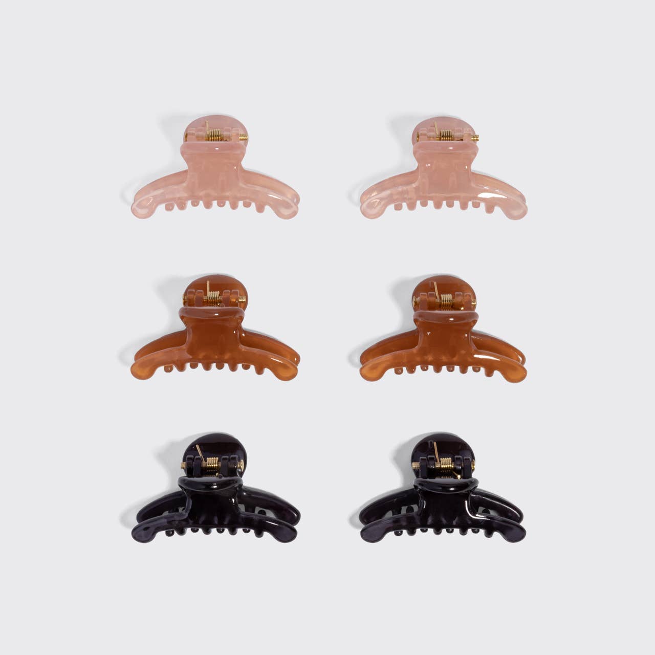 KITSCH - Recycled Plastic Mini Arched Clips 6pc Set - Soft Pink, Mocha & Black