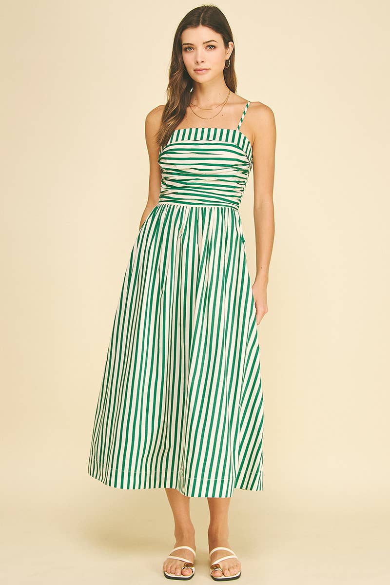 PINCH - STRIPED RUCHED DETAIL MIDI DRESS - 6201DA