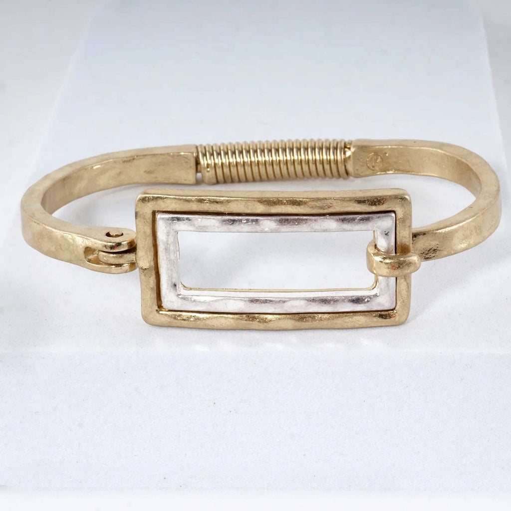 Wild Honey - Hammered Dual-Tone Rectangular Hook Hinge Bracelet