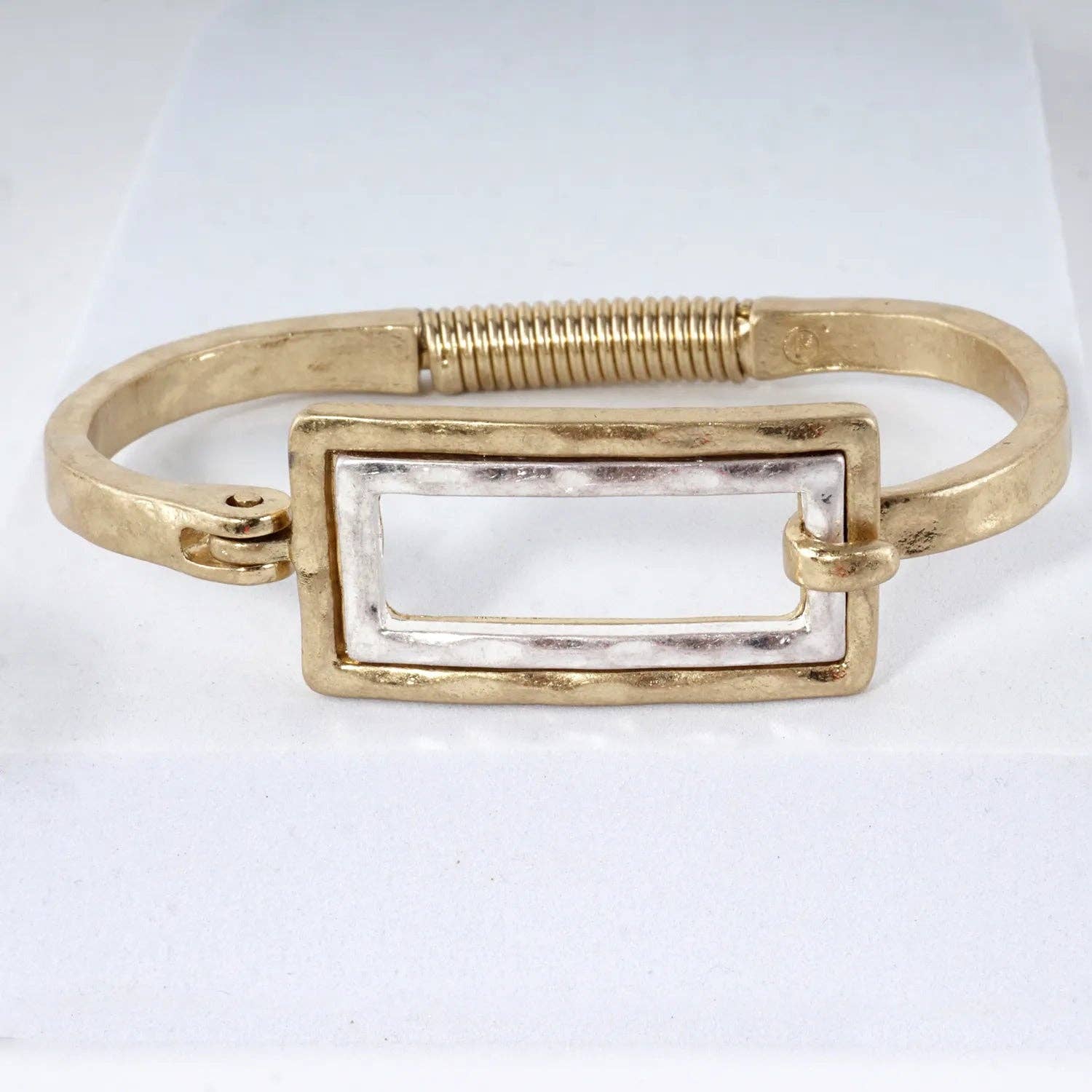 Wild Honey - Hammered Dual-Tone Rectangular Hook Hinge Bracelet