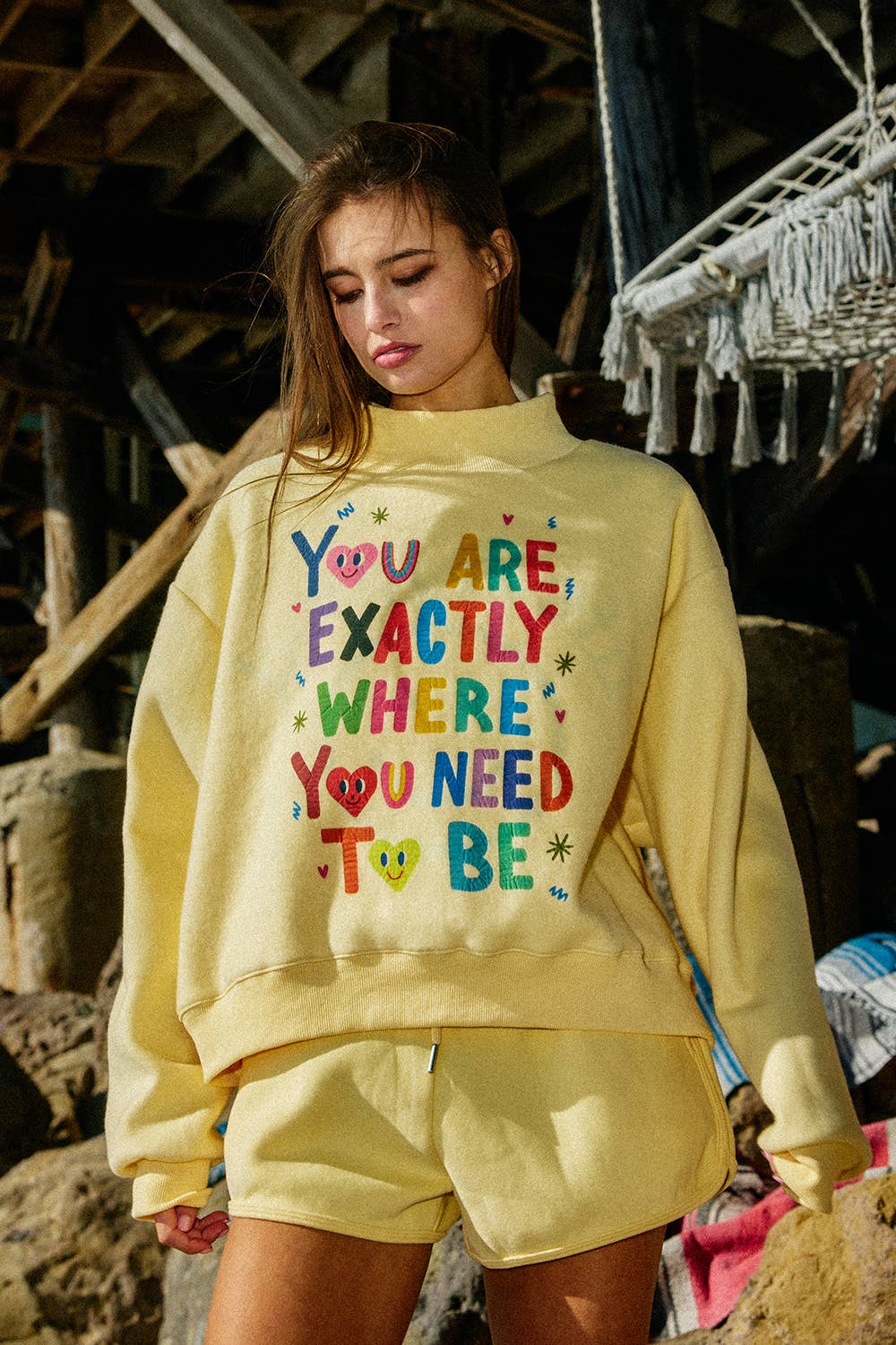 LIFEISGOOD Reversible Mock-Neck Crop Sweatshirt