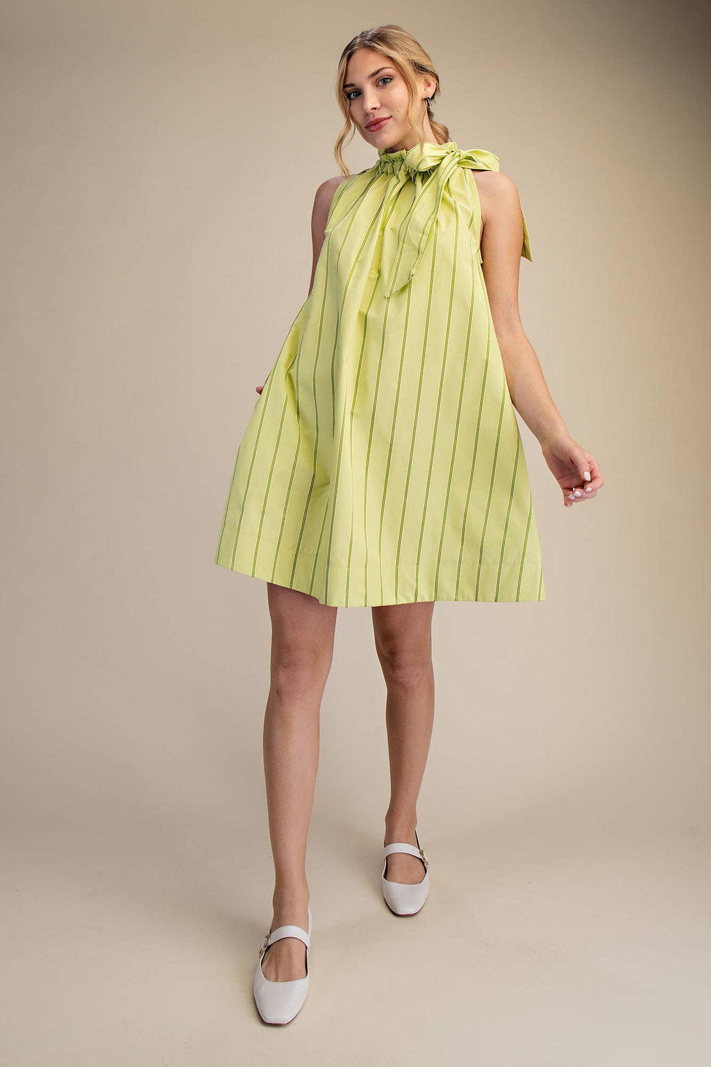 Ruffle Neck Tie Sleeveless Mini Dress