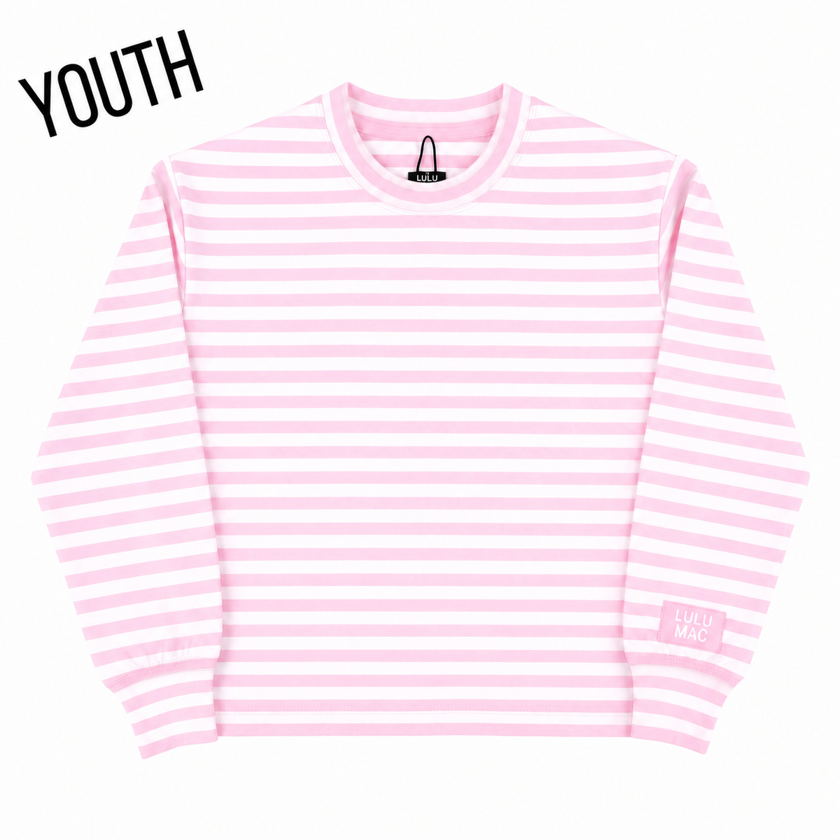 Girlie Girl Originals - KD-MC-STRIPE MONOCHROME PATCH YOUTH LONG SLEEVE TOP-LIGHT PINK