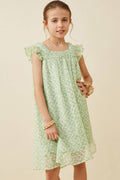Girls Textured Swiss Dot Flutter Sleeve Dress