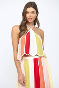FATE - LINEN BLEND COLOR-BLOCK HALTER CROP TOP FT21298