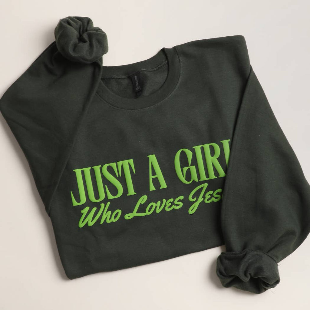 Fashion City - JUST A GIRL WHO LOVES JESUS PUFF MIDWEIGHT Sweatshirt