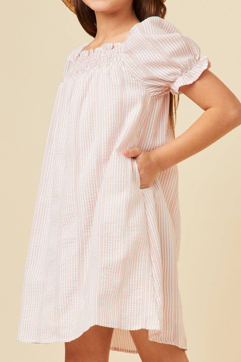 Girls Lace Seersucker Smocked Dress